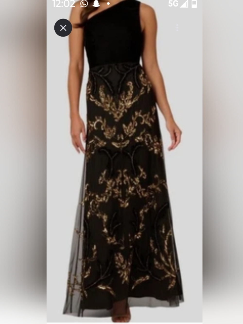 Black Evening Gown with Gold Embroidered Skirt